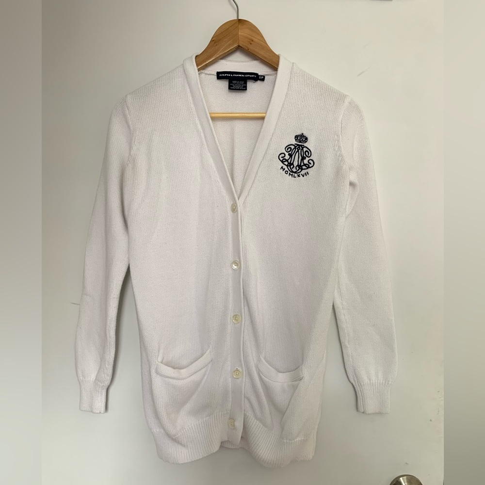 90’s Ralph Lauren Sport Vintage White Cardigan - Vintage